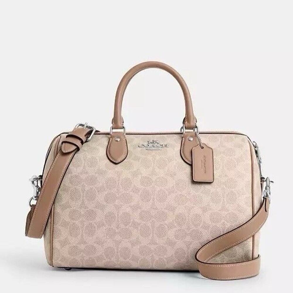 NWT Coach Rowan Large Satchel Bag In Signature Canvas CV959 Sand Taupe Silver - Picture 5 of 9